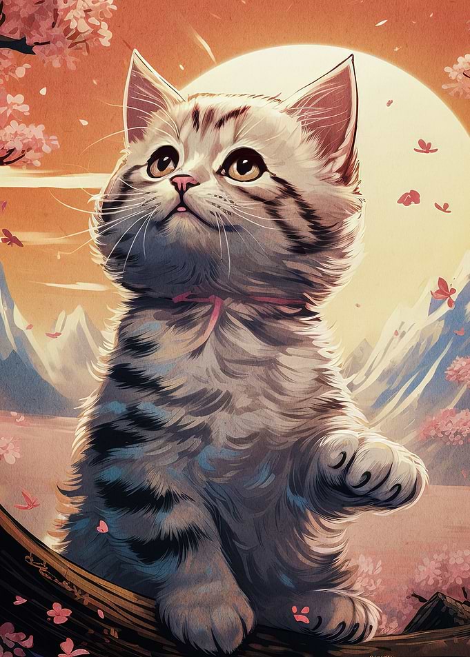 cat cherry blossom