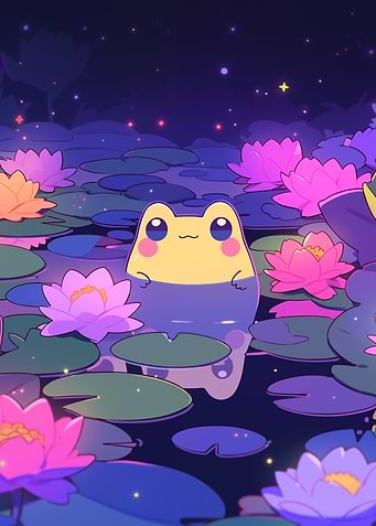 nighttime swim for a frog