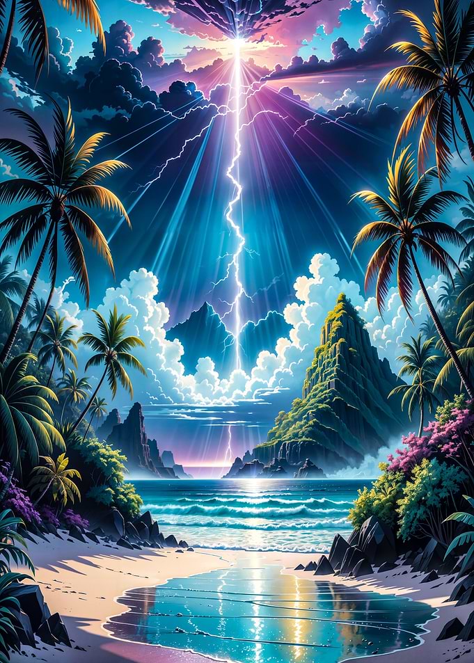 Neon tropical beach