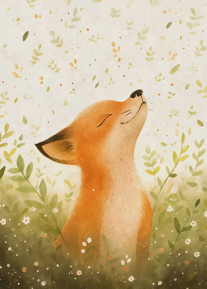 Cute fox in flower field