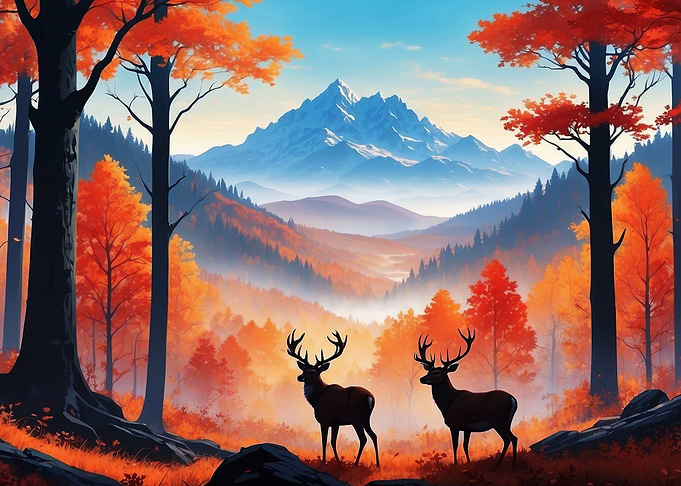 Deer family in the forest