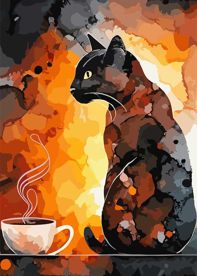 Black Cat Coffee Cup Latte
