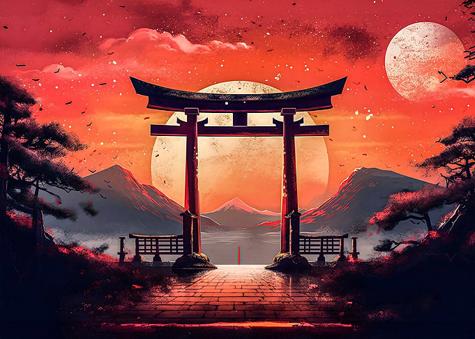 japan torii moon