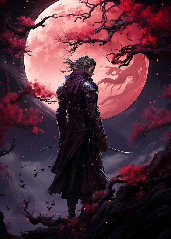 red moon samurai japan