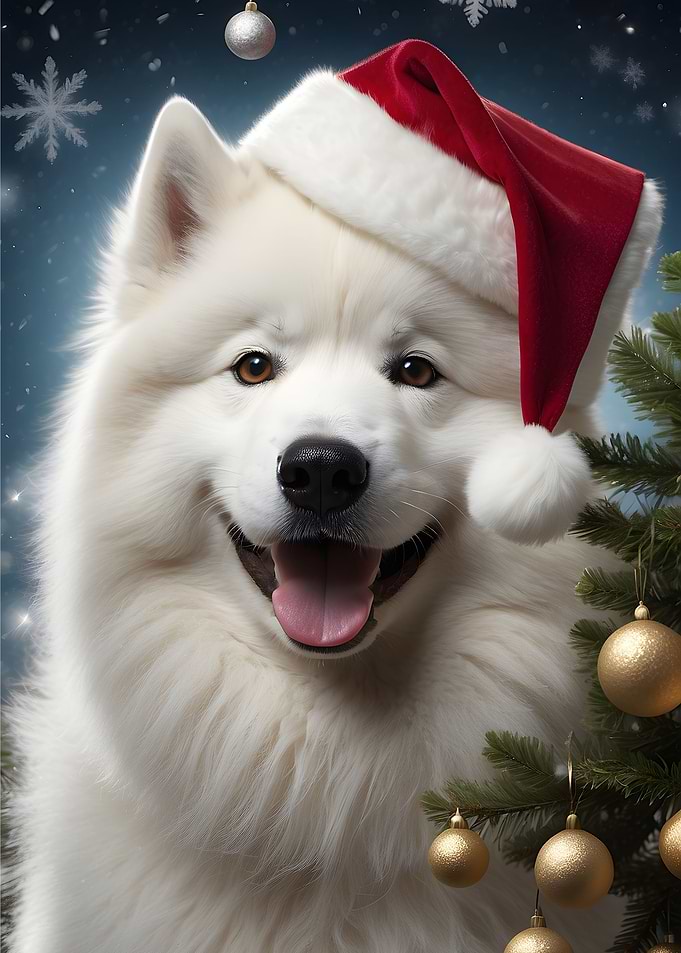 Dog samoyed santa hat