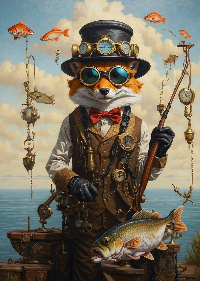 Steampunk Fox Bass Fishing
