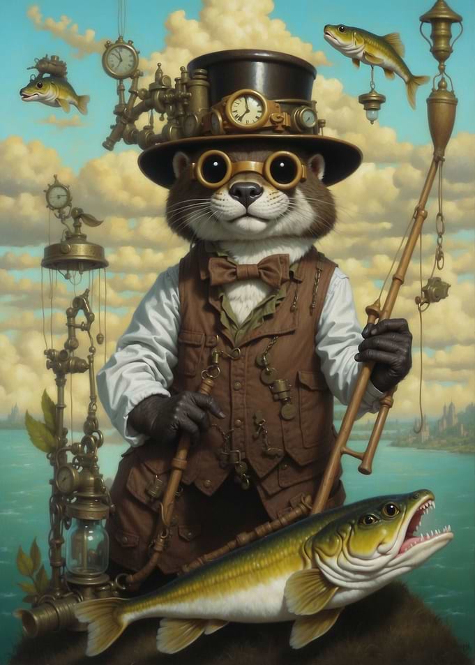 Steampunk Otter Fishing