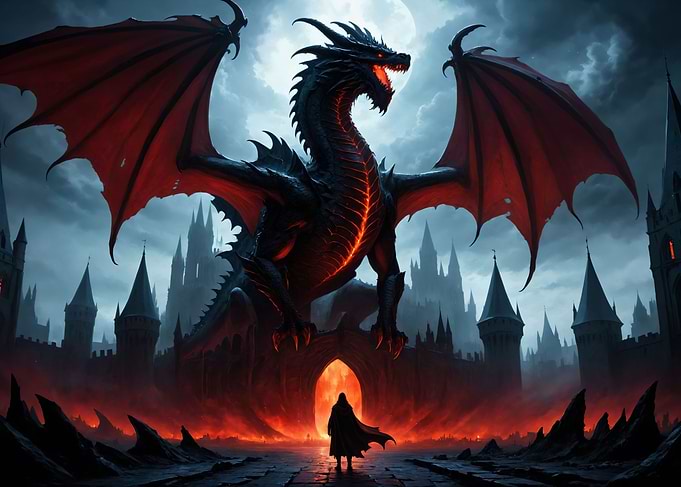 A gigantic red dragon