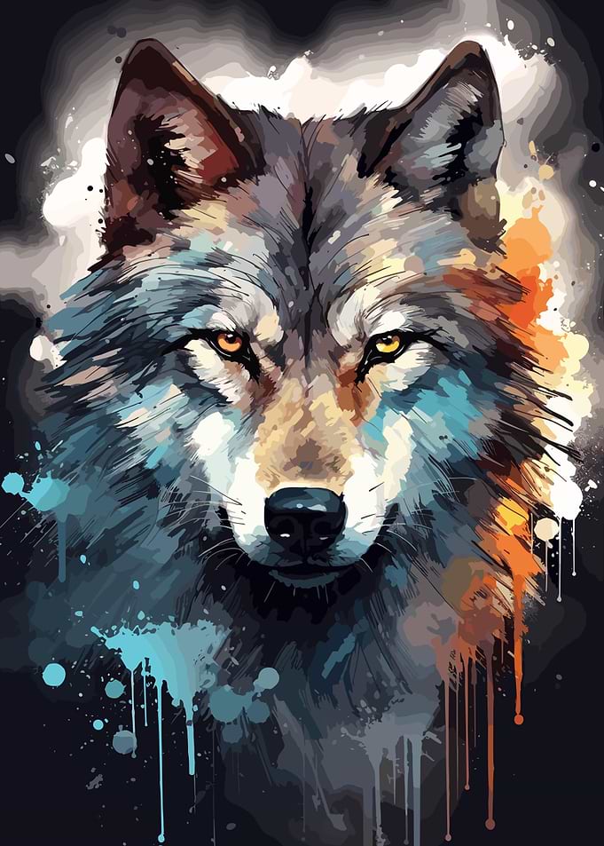 Wolf Face Dark Watercolor