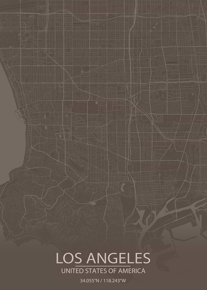 Los Angeles Grey Brown Map