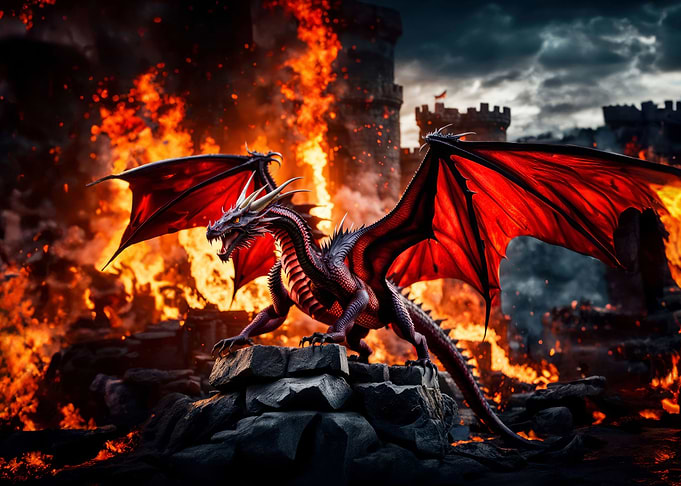 Red Dragon in Fire