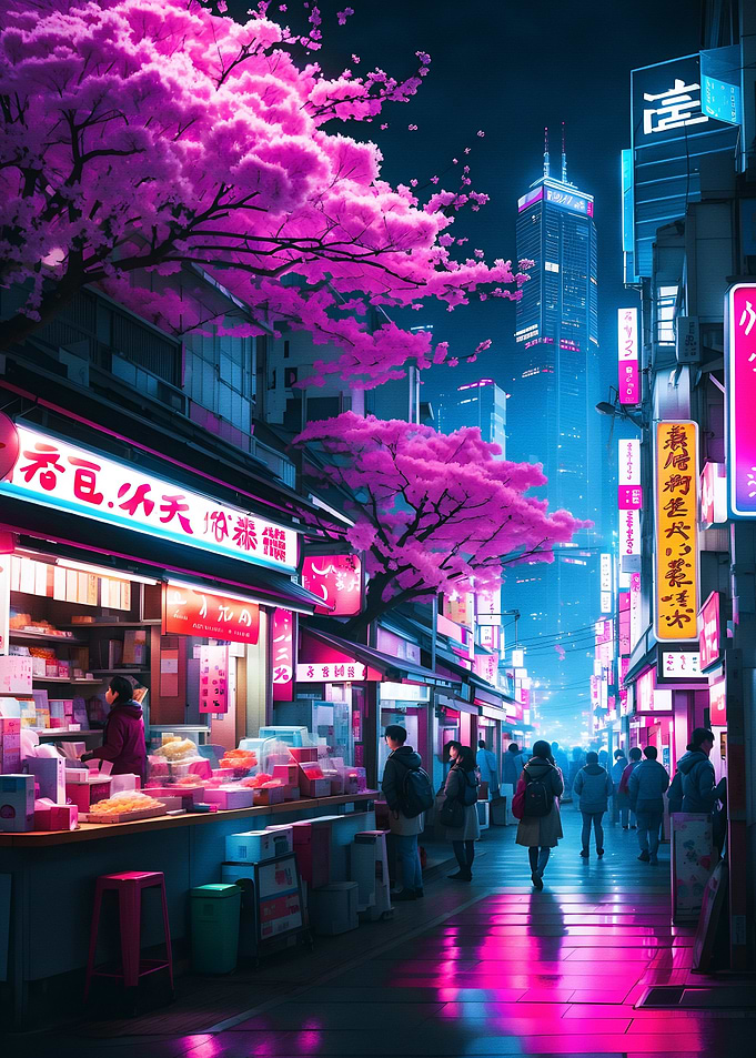 City Neon Night Flowers