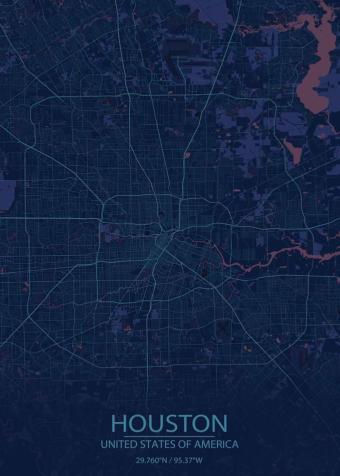Houston US Blue Purple Map