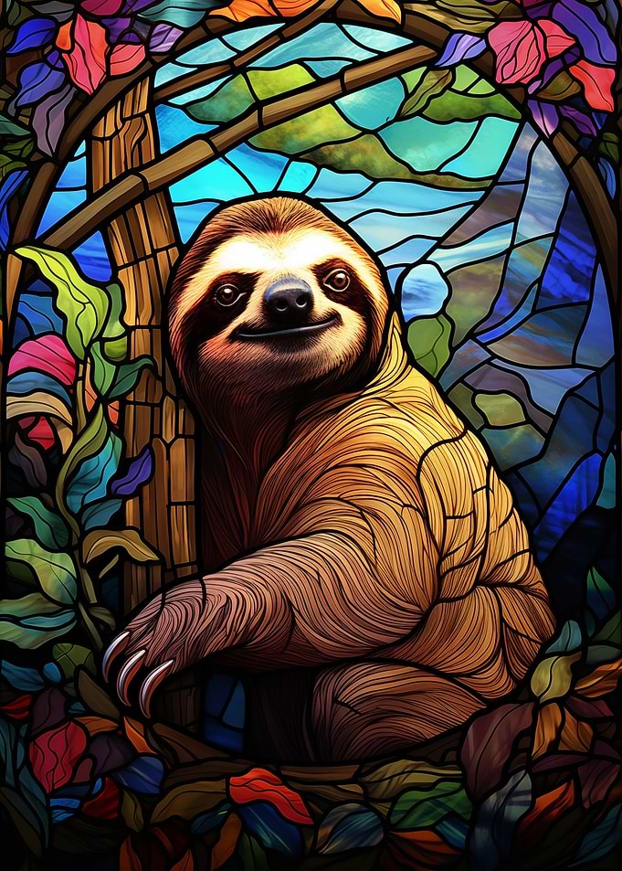 Sloth Stained Glass WIndow
