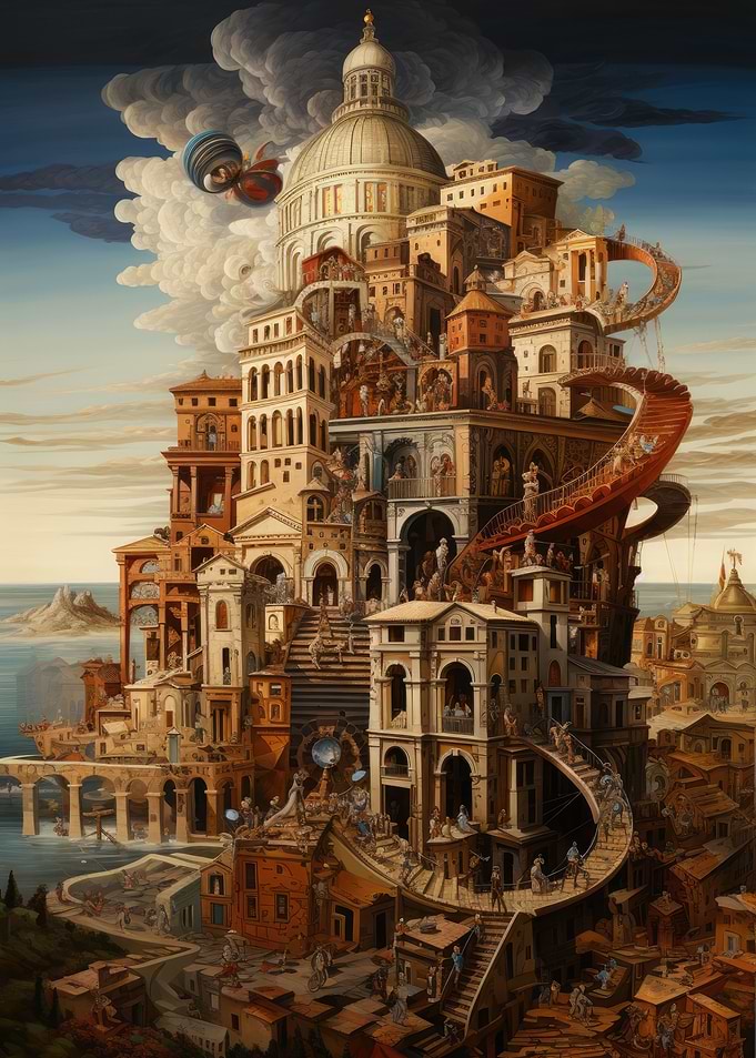 Surreal steampunk building