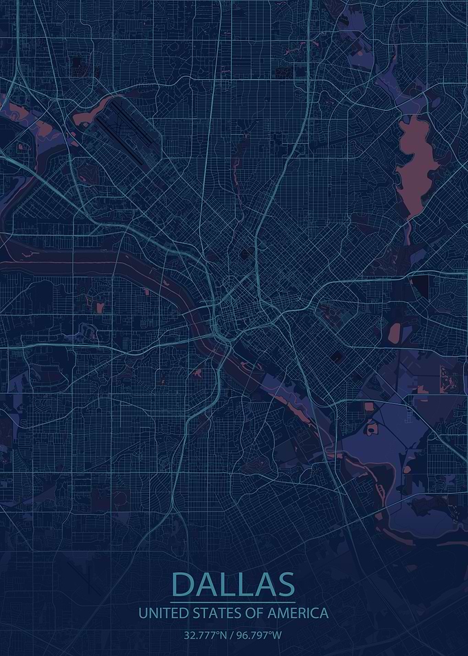 Dallas TX Blue Purple Map