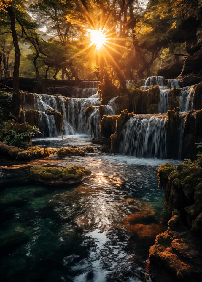 nature waterfall in suset