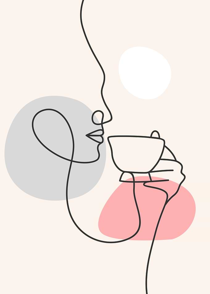 Girl drinks coffee line