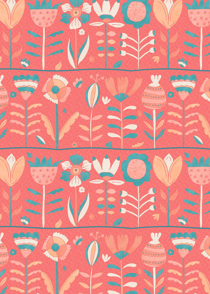 Peach Scandi Floral Patter