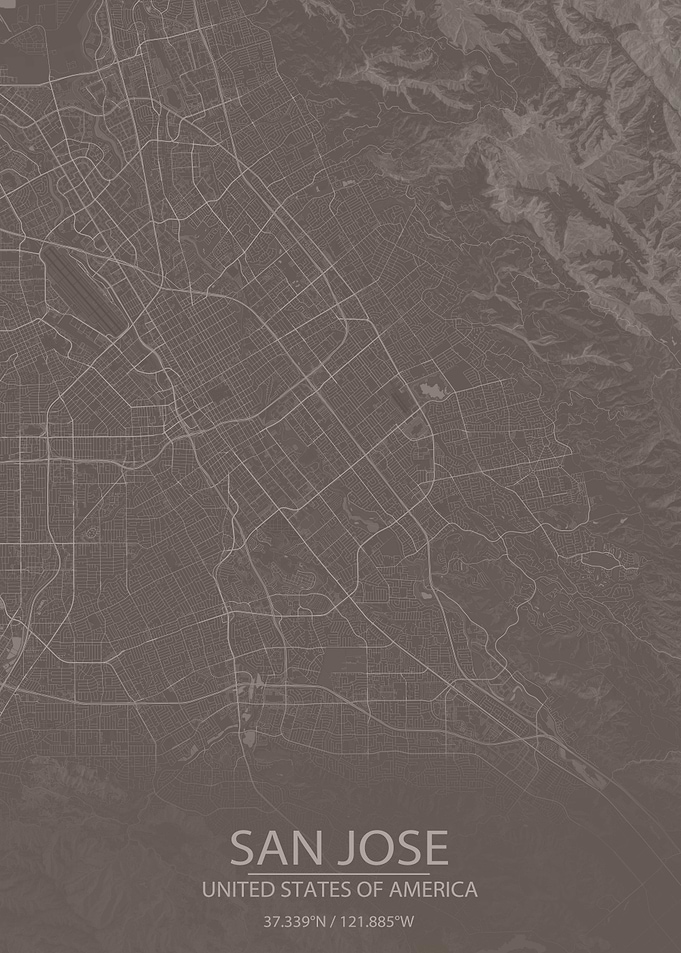 San Jose US Grey Brown Map