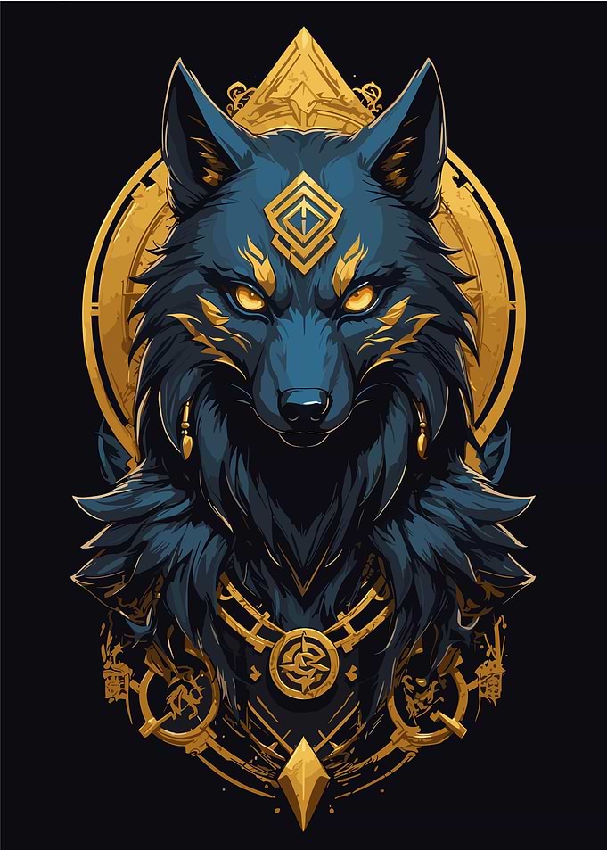 Golden Wolf Abstract Art