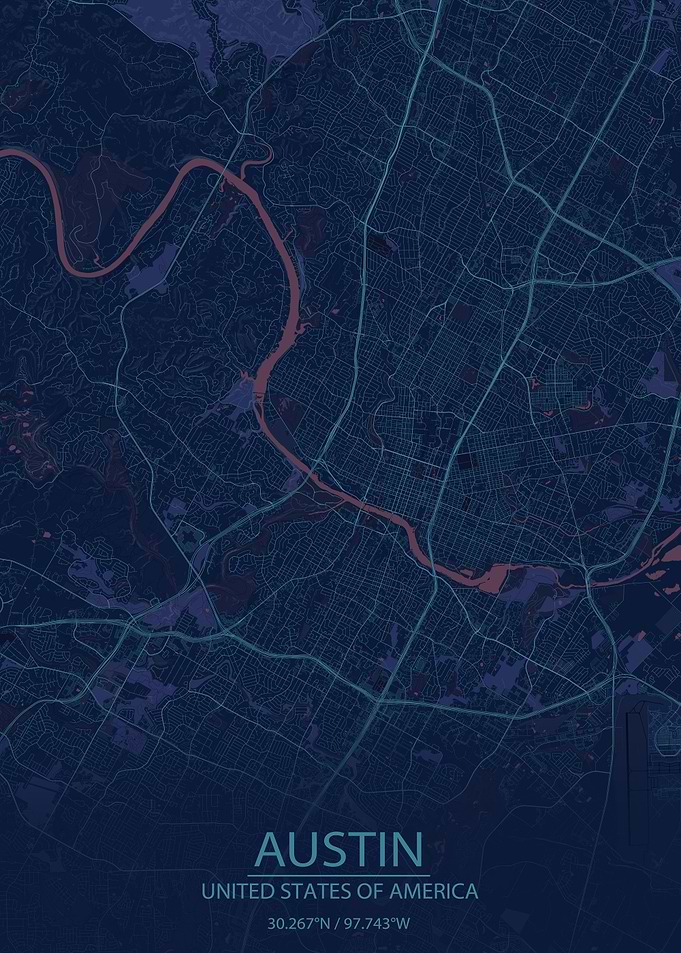 Austin TX Blue Purple Map
