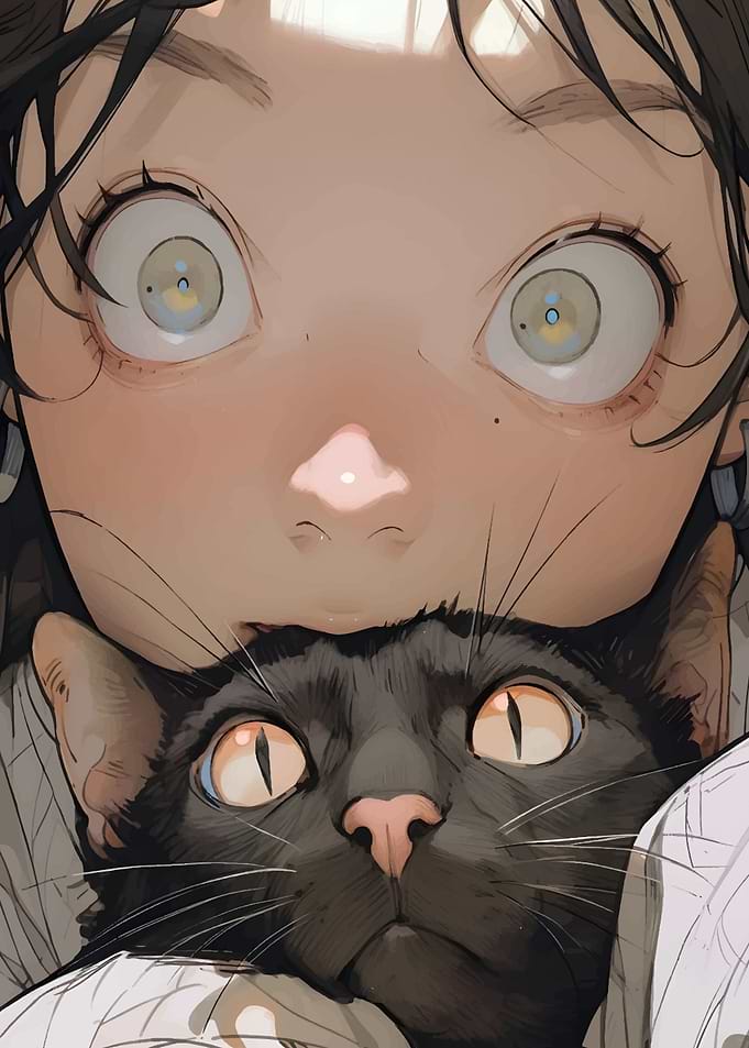 anime girl and cat
