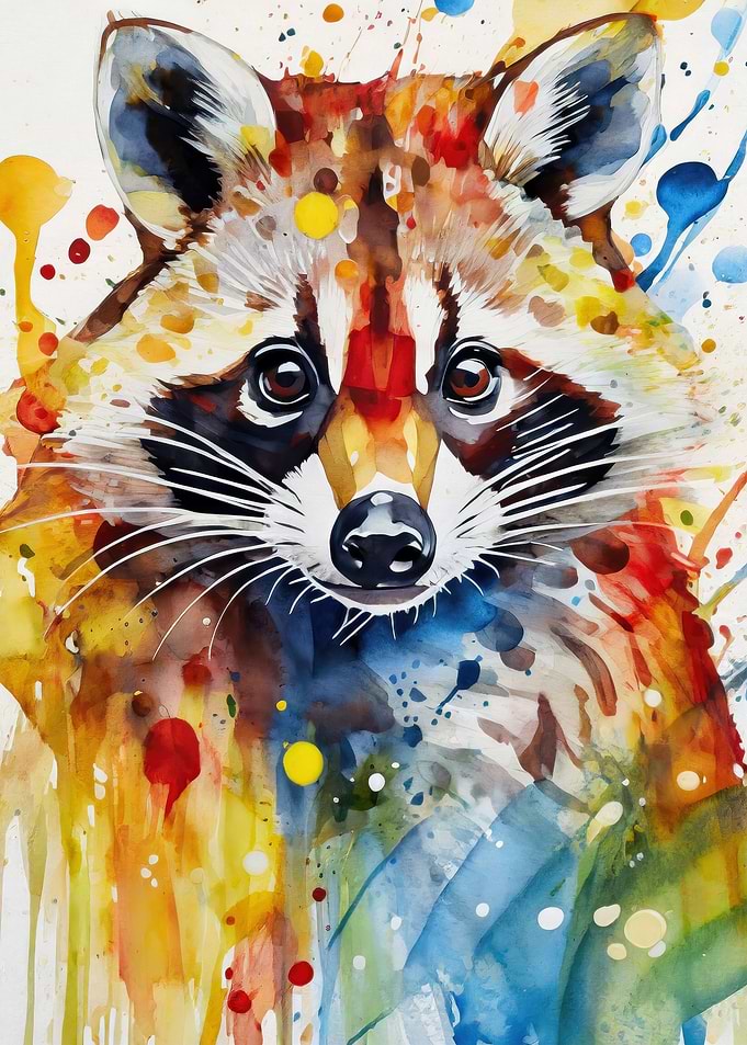 Watercolor Painted Racoon