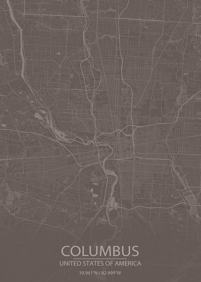 Columbus OH Grey Brown Map