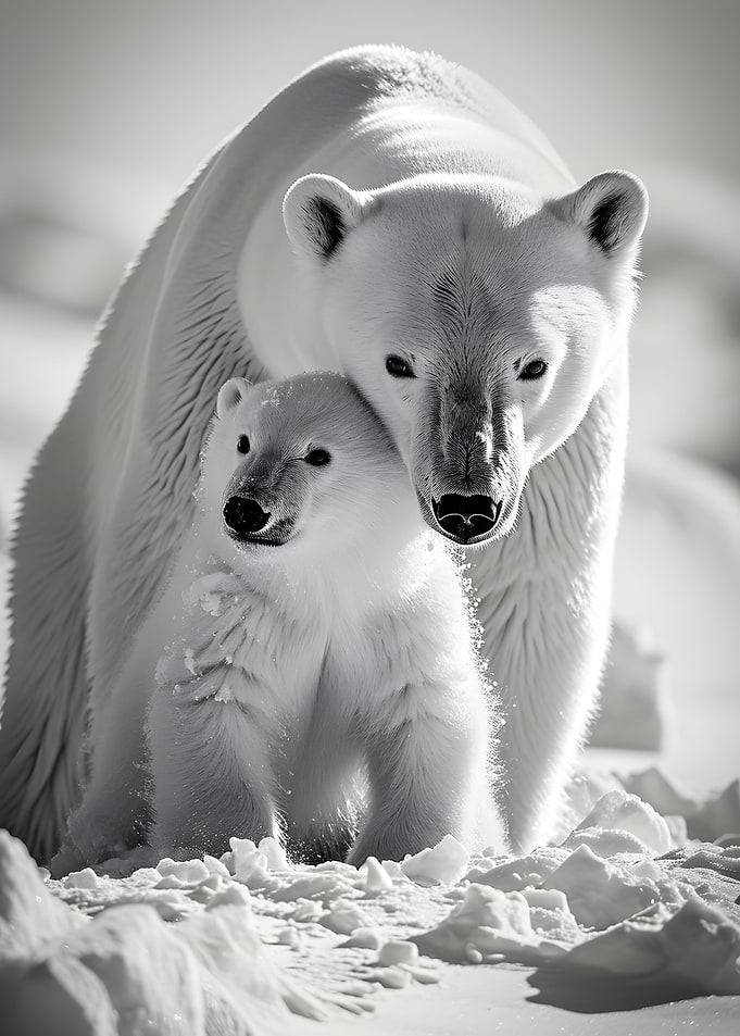 Polar bear with her cubs