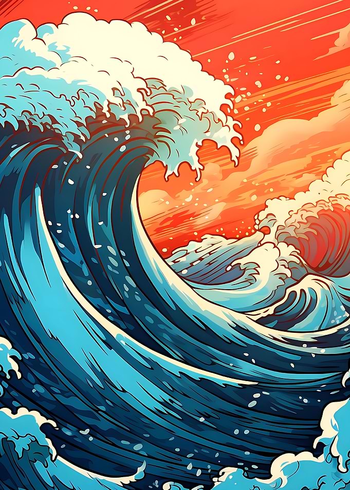 Orange Great Wave Retro