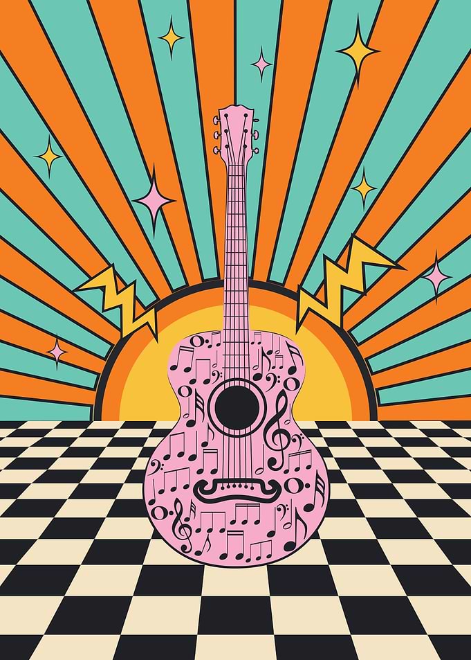 Retro pink guitar