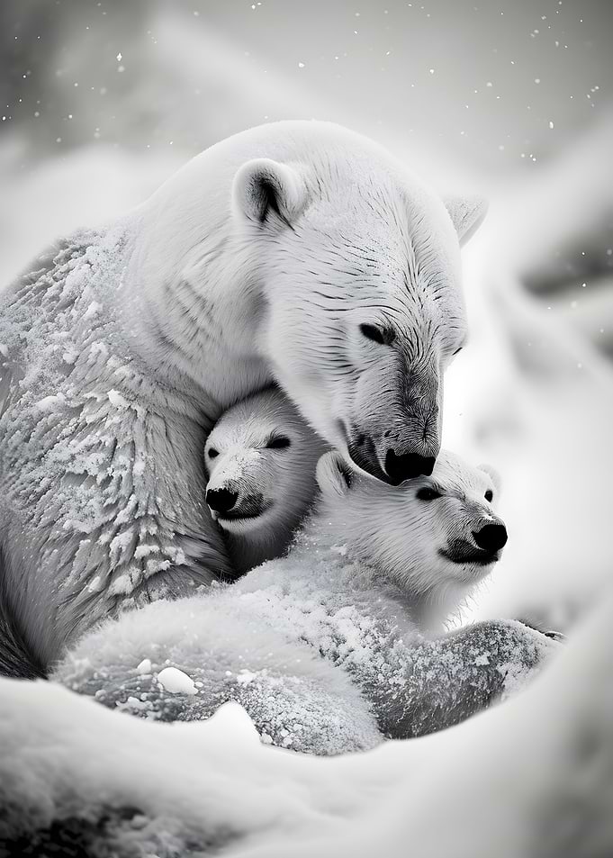 Polar bear with her cubs