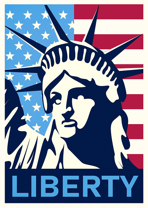 Lady Liberty — vintage poster restored on metal