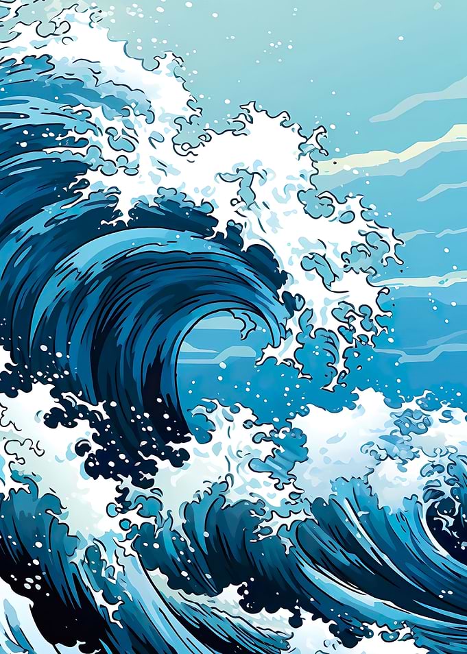 Blue Great Wave Retro