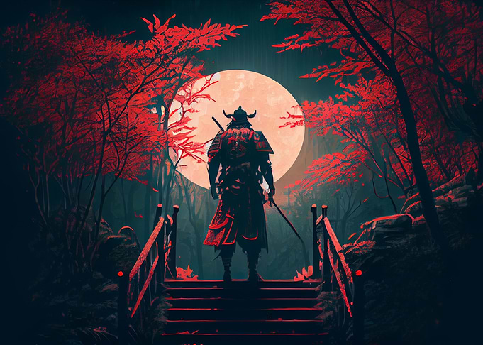 Japanese Samurai In Sakura