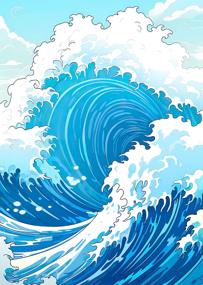 Blue Great Wave Retro