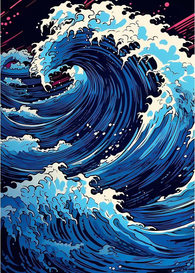 Dark blue Great Wave Retro