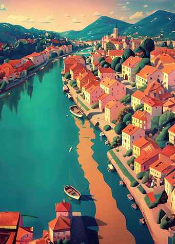 Painting river town northe