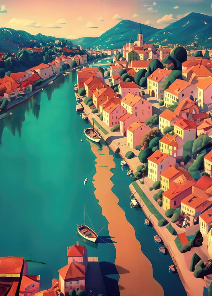 Painting river town northe