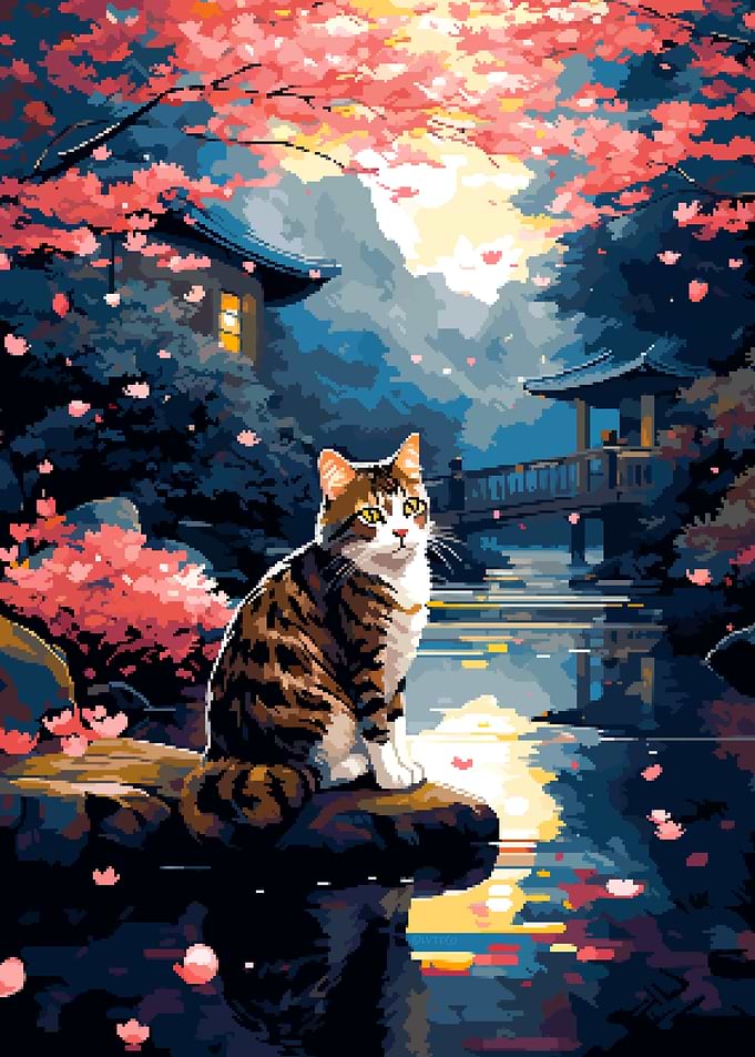 Garden Cat Zen Pixel Art