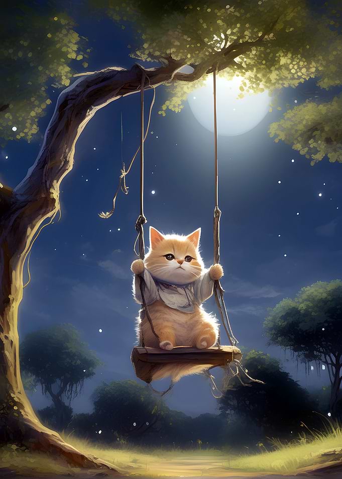 Swing Cat by the Moonlight