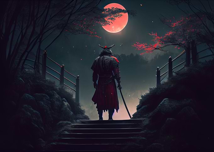 Japanese Samurai In Sakura