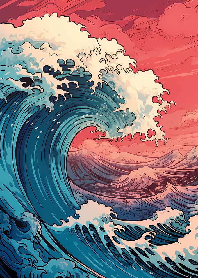Pink Great Wave Retro