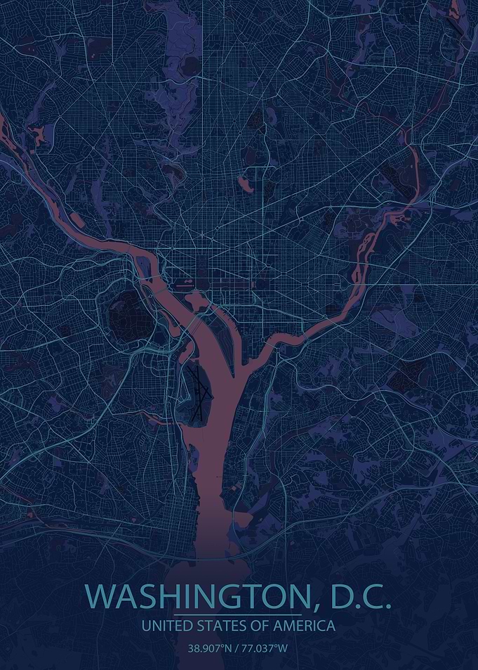 Washington DC USA Blue Map