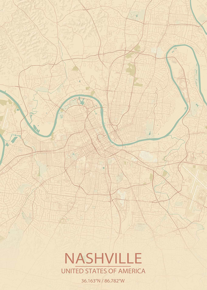 Nashville USA Vintage Map