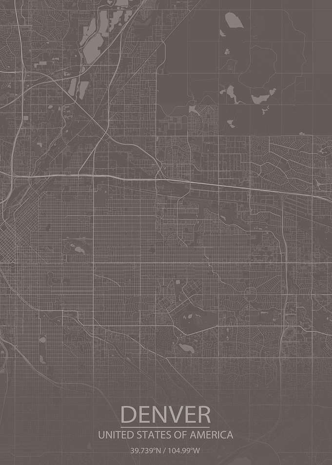Denver CO Grey Brown Map