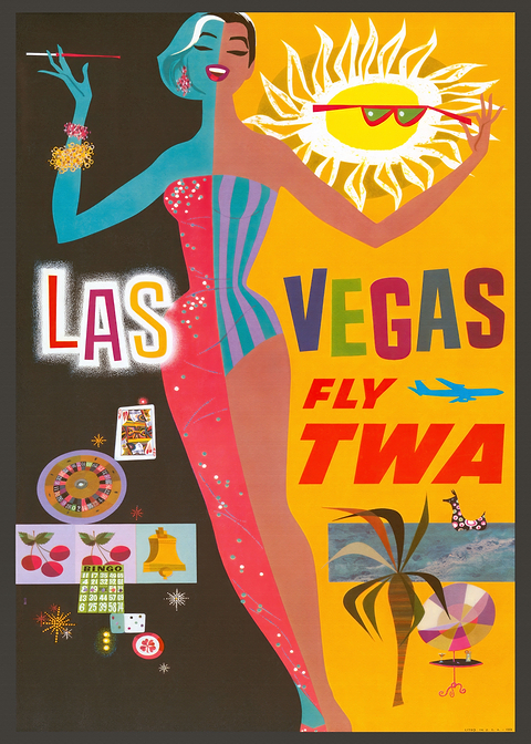Las Vegas Fly TWA — vintage poster restored on metal