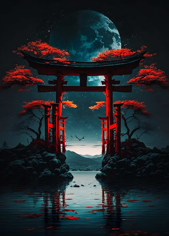 Torii Gate Red Blossoms