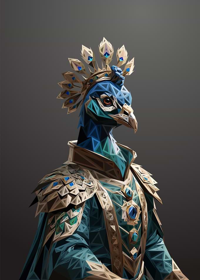 Lowpoly Engraved Peacock